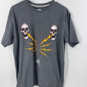 Play Cloths Mens Graphic T-Shirt Charcoal Gray Skulls Lightning Bolt Sz  L